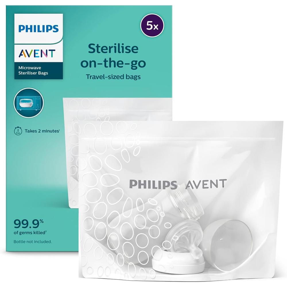 Philips Avent Microwave Sterilizing Bag (Pack of 5 Bags for 100 Uses) | Kills 99.9% Germs & Bacteria | SCF297/05