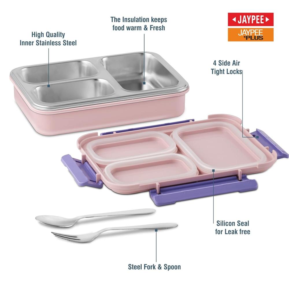 Jaypee Disney Princess Insulated Lunch Box - 3  Cavity Lunch Box - 625ml | Toon Box 3 - Pink