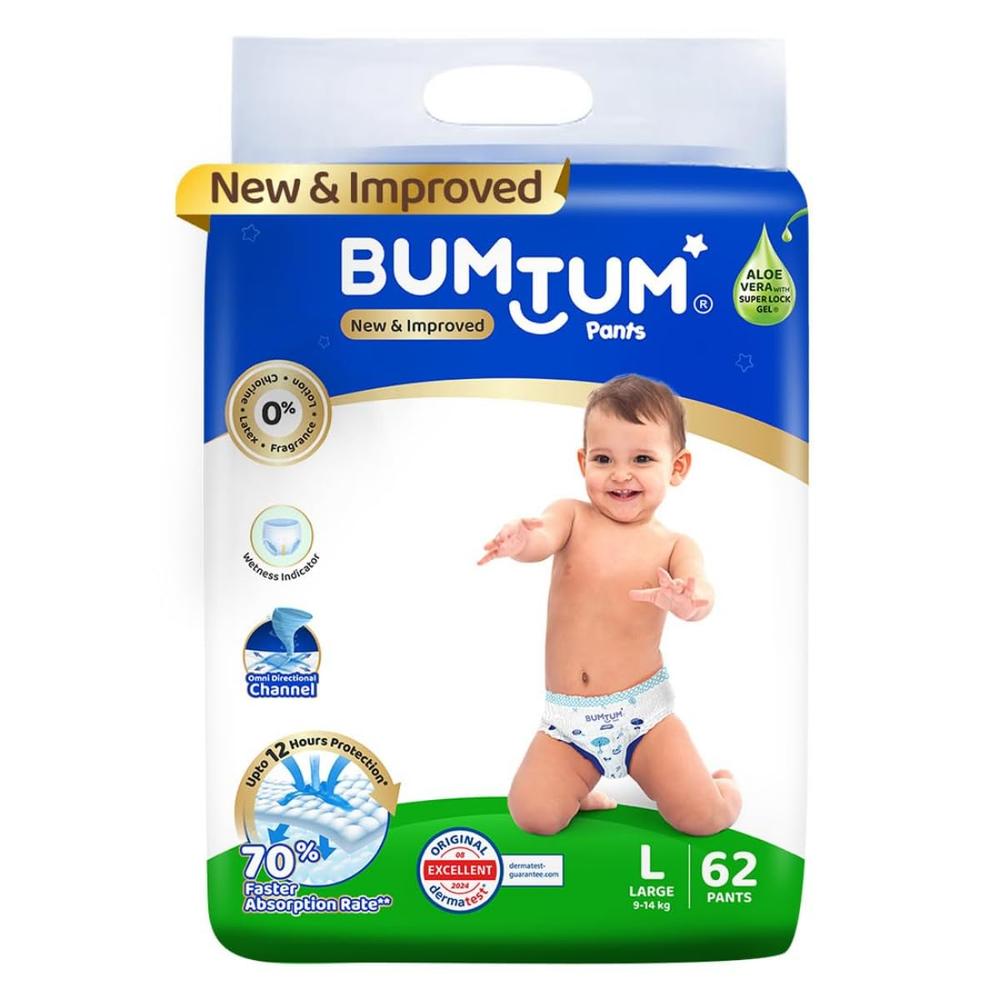 Bumtum (Size-L) New and Improved Diaper | 62 Pants |  | 9-14 Kgs