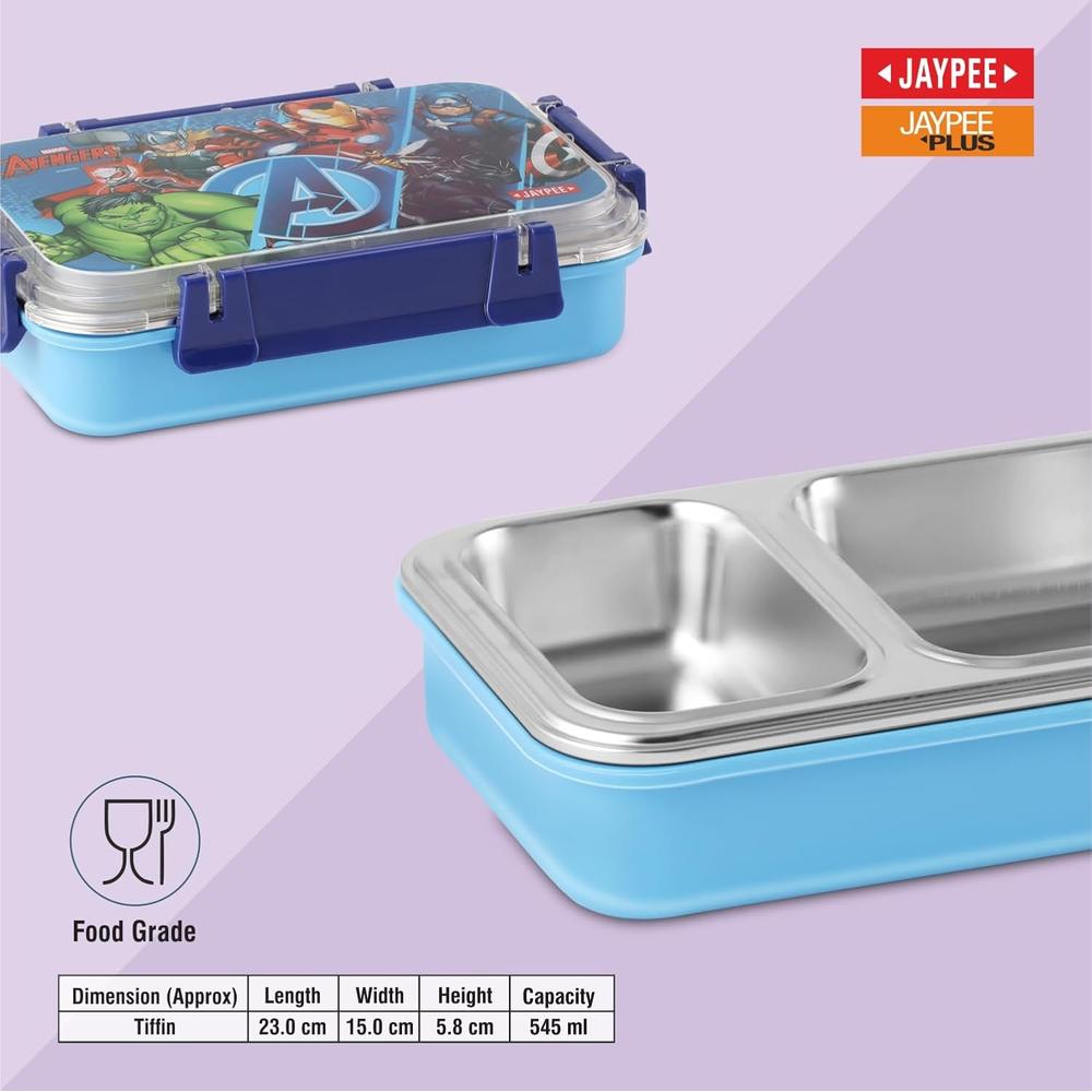 Jaypee Marvel Series Spiderman Insulated Lunch Box with 2 Additional Lock - 525ml | Toon Box 2 - Sky Blue