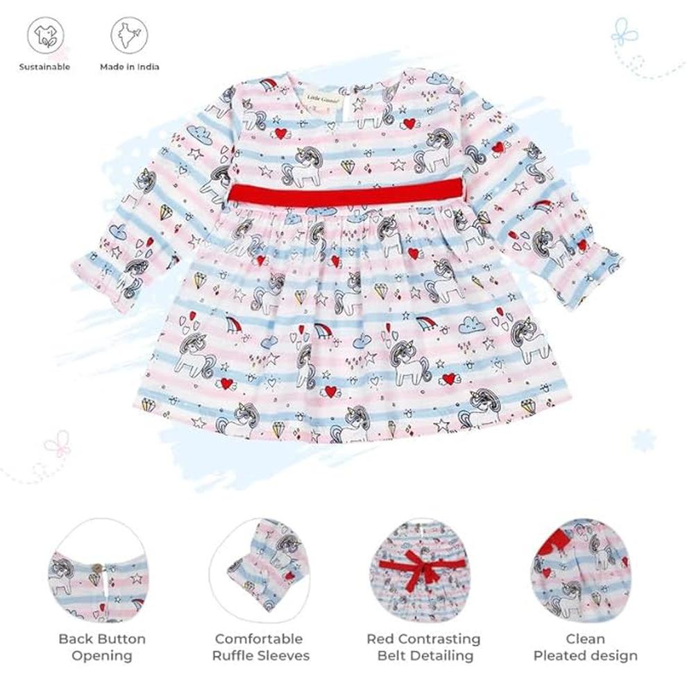 Little Ginnie Cotton Frock for Baby Girls - Animal Print | White