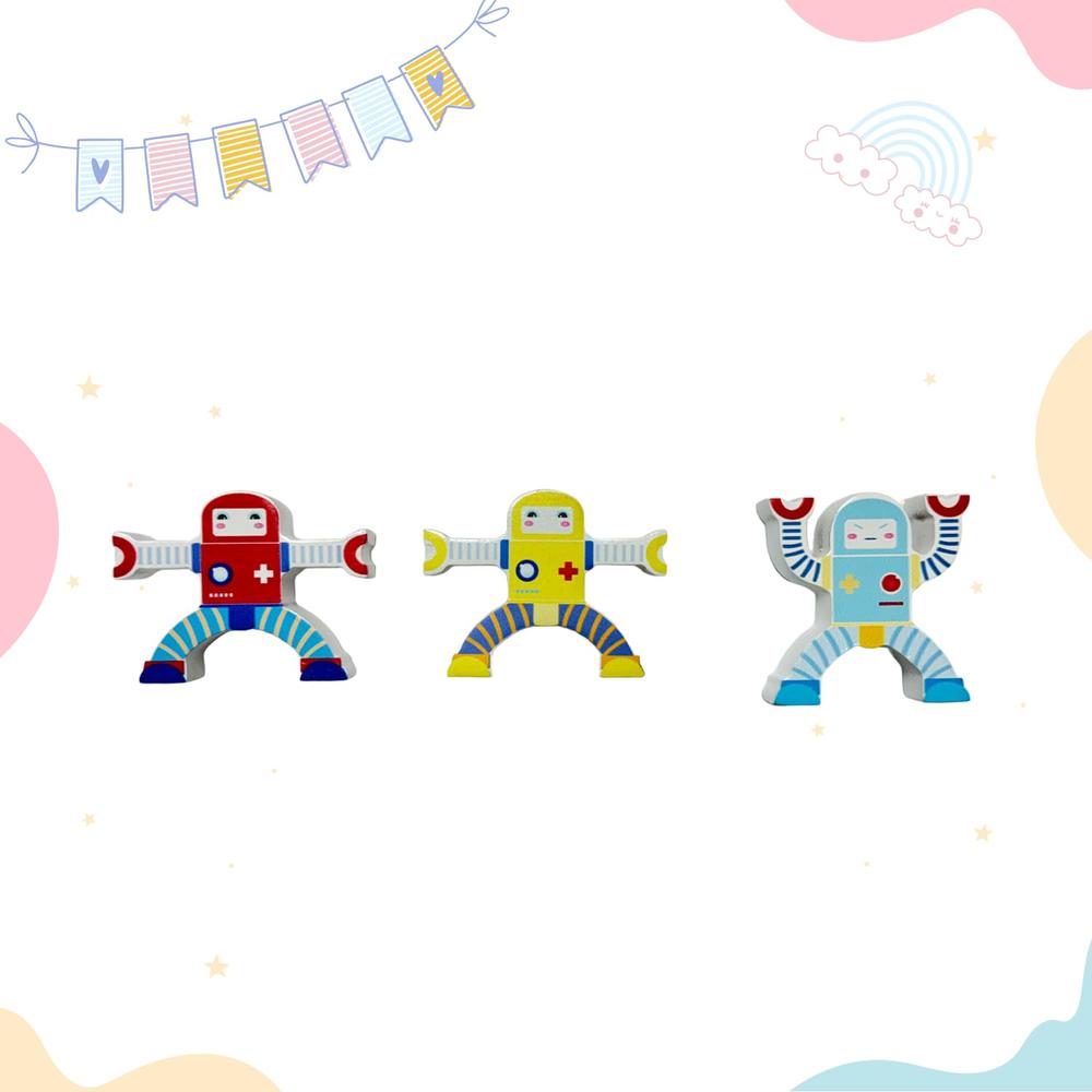 Little Ginnie Wooden Robot Balancing Building Blocks - 10 Pieces