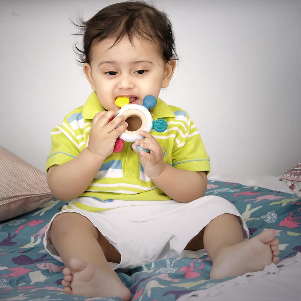 Little Ginnie Wooden Baby Teether Ring | Soft Silicone, BPA-Free