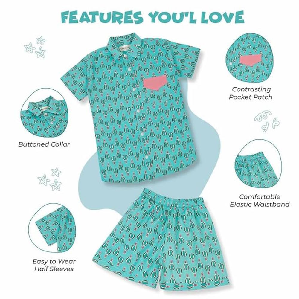 Little Ginnie Half Sleeve Shirt Pant Set for Kids | Blue