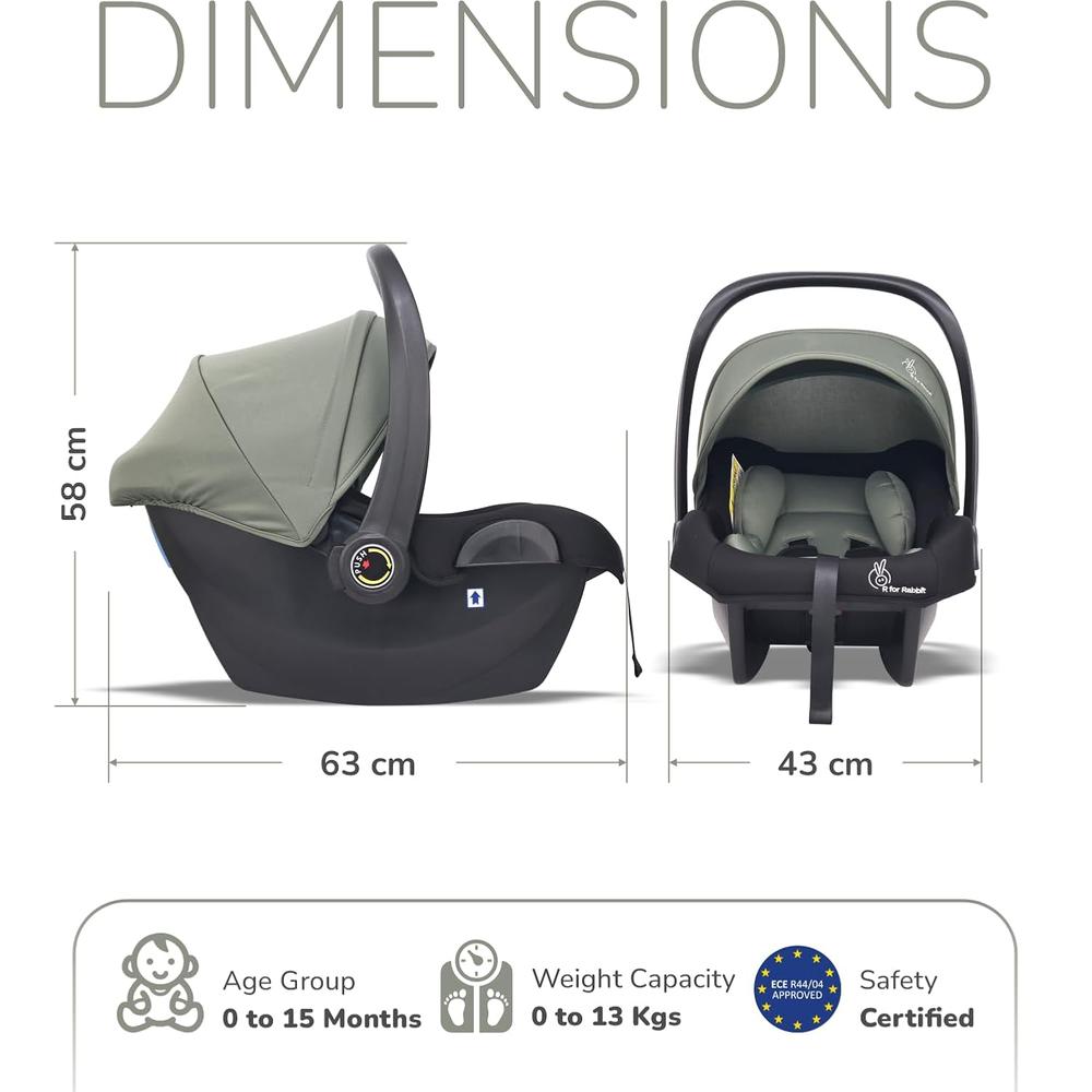 R for Rabbit 4 In 1 Multipurpose Baby Carry Cot With 3-Point Safety Harness | Picaboo NXG 4 | Green Black