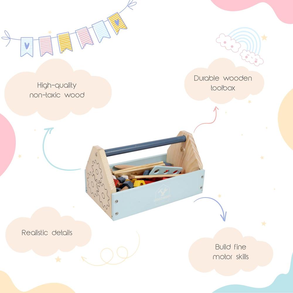 Little Ginnie Wooden Builder's Toolbox Playset - Screwdriver, Wrench, Nuts & Bolts