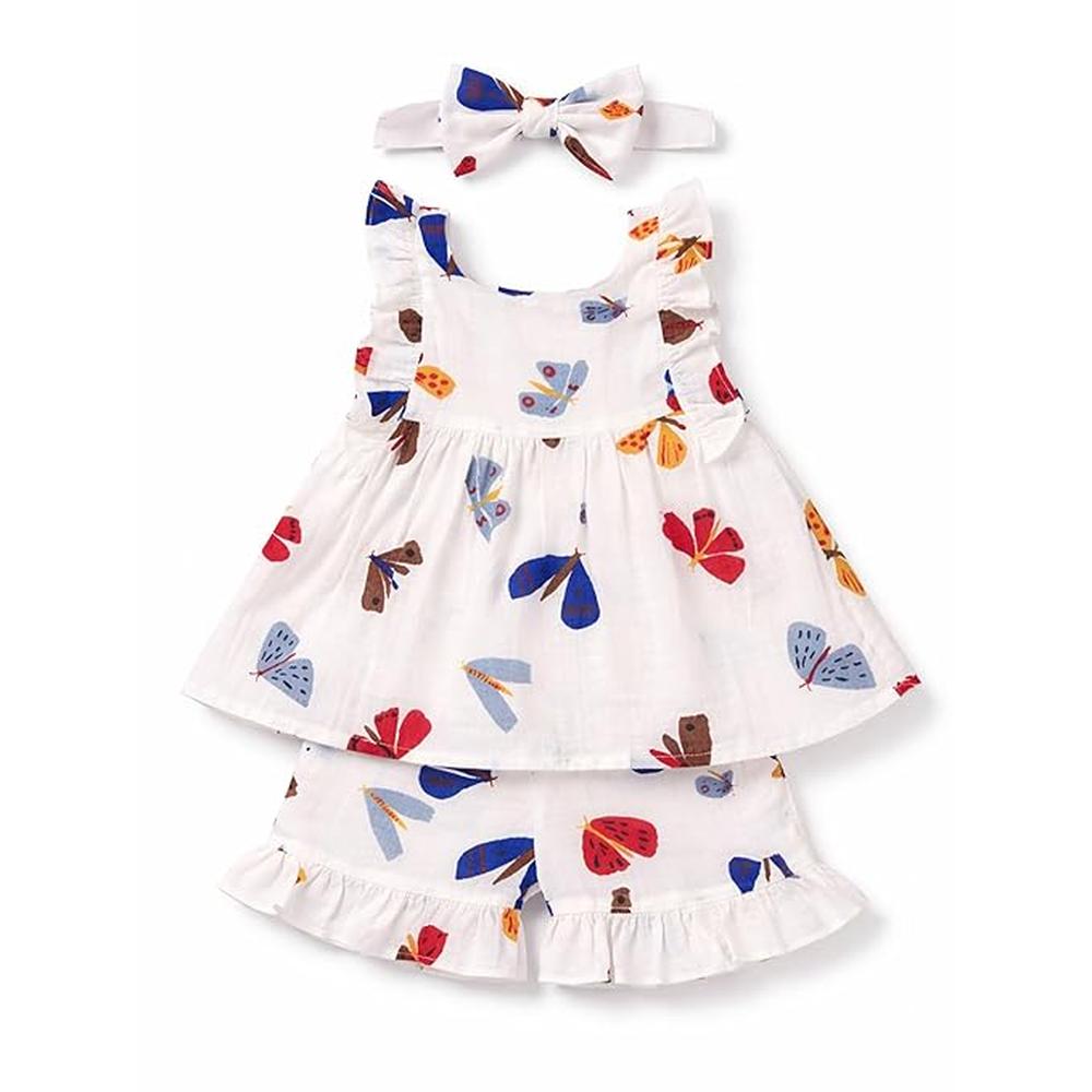 Little Ginnie Cotton Frock with Bloomers & Hairband | White Floral