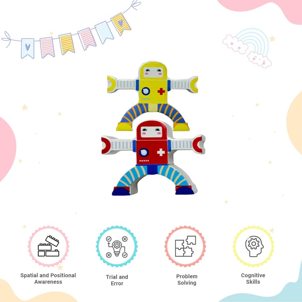 Little Ginnie Wooden Robot Balancing Building Blocks - 10 Pieces
