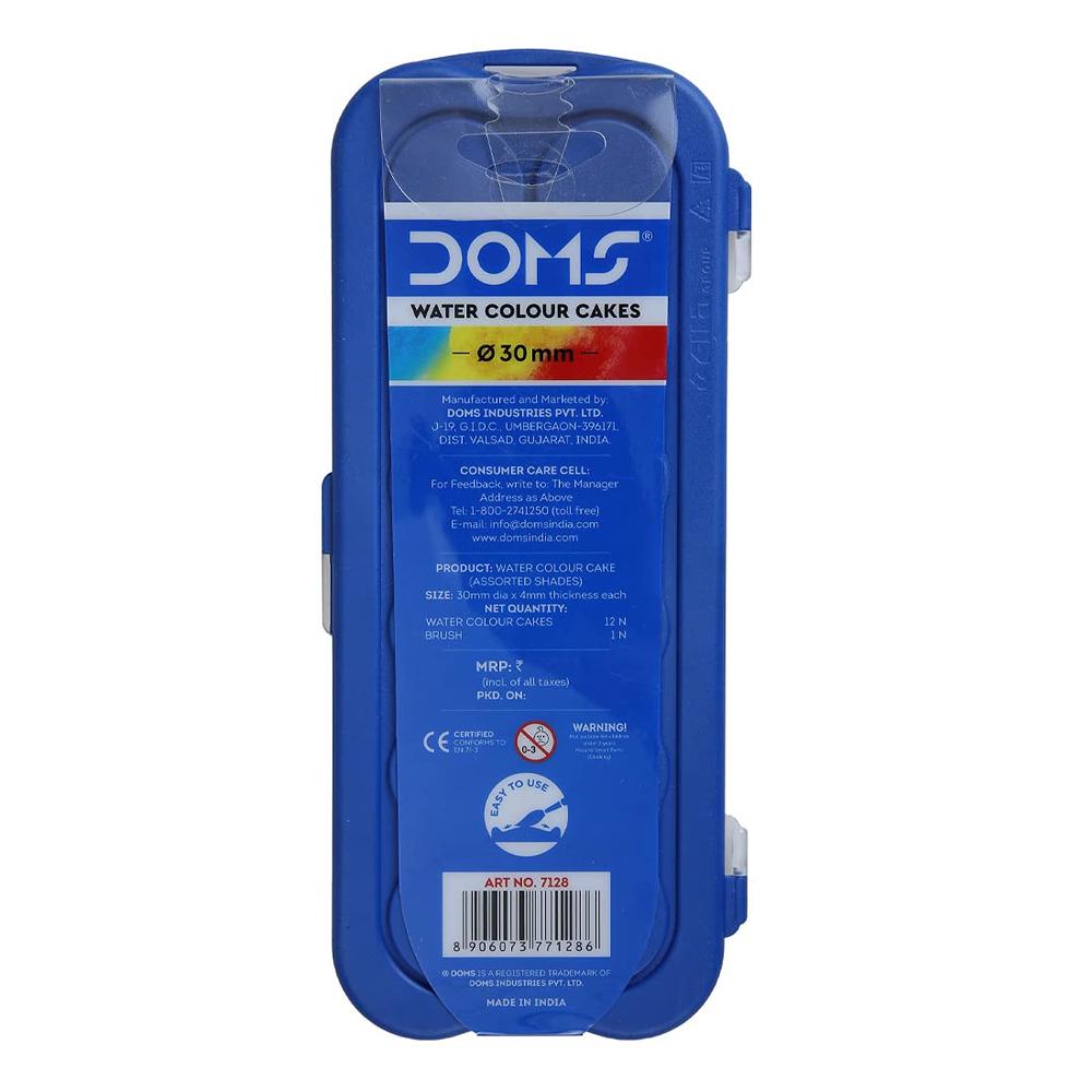Doms Aqua Color Cakes Water Colors with 1 Brush - 12 Shades | 30mm