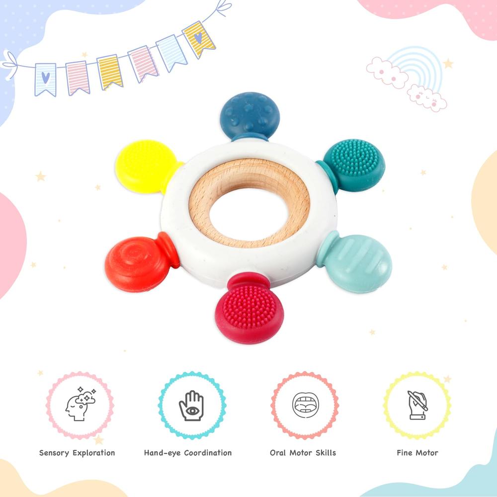 Little Ginnie Wooden Baby Teether Ring | Soft Silicone, BPA-Free