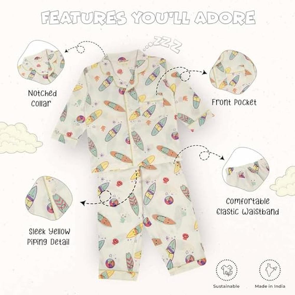 Little Ginnie Night Suit - Pajama Set | White