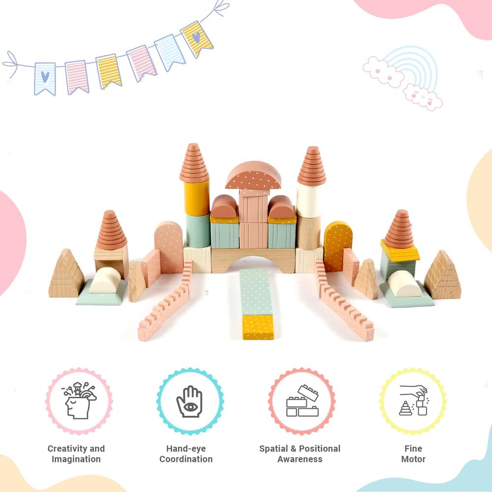 Little Ginnie DIY Wooden Castle Building Blocks - 45 Pieces | Woodland Wonder