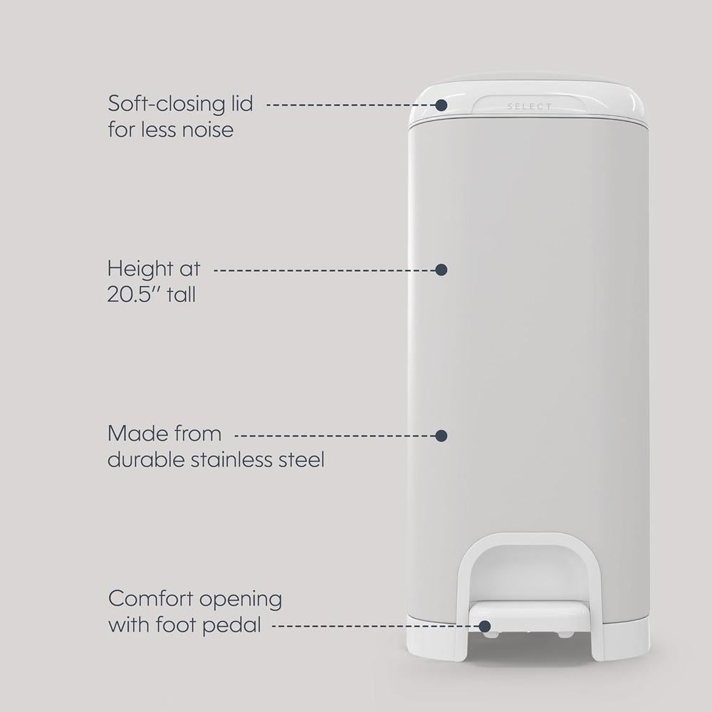 Diaper Genie Select Diaper Pail with Starter Refill - 13ft | Odor-Lock System with Push N Lock Clamp | Grey