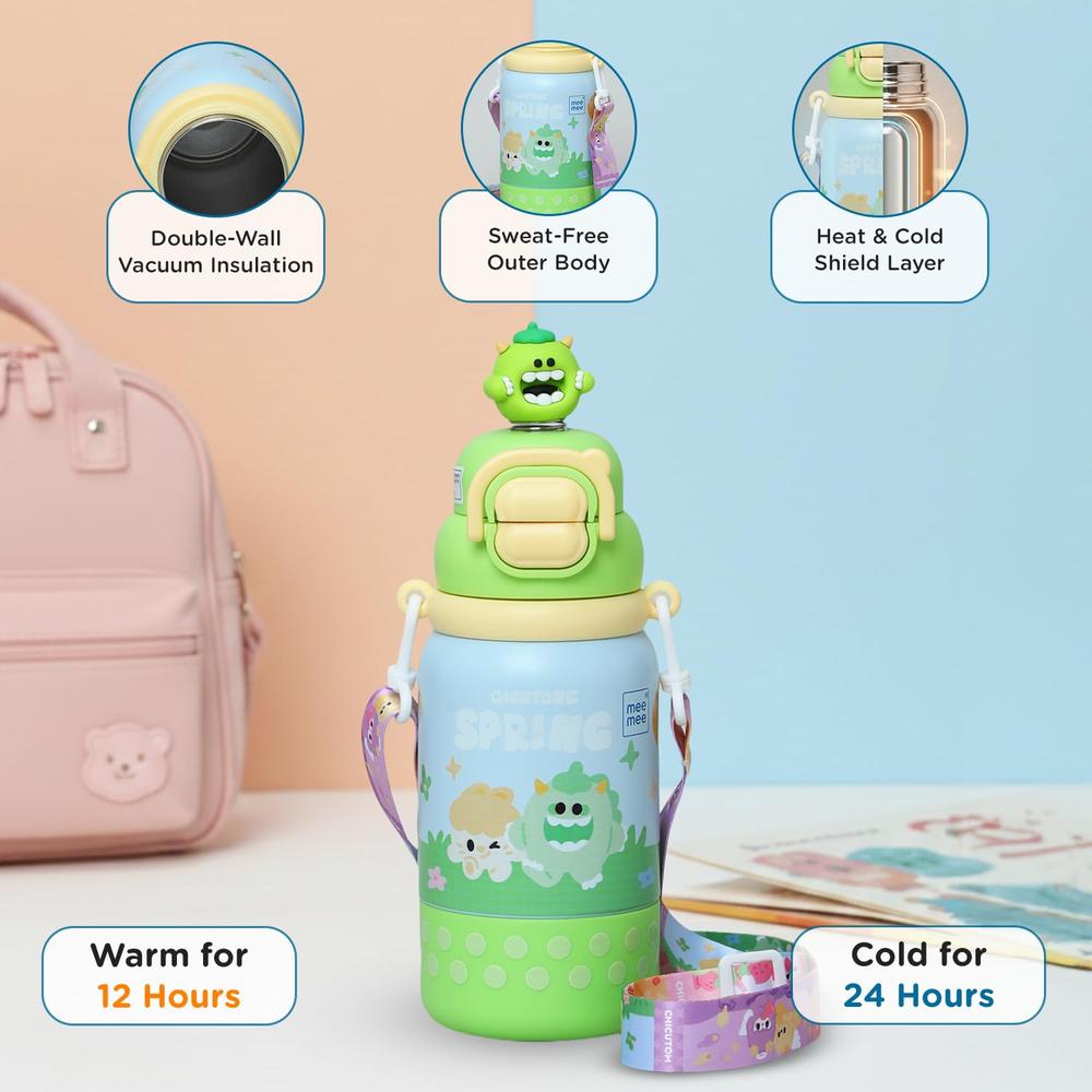 Mee Mee 3-in-1 Oasis Sip Insulated Water Bottle with Strap - 460ml (SUS316) | Straw, Spout & Sip Lid | 12H Cold & 8H Hot