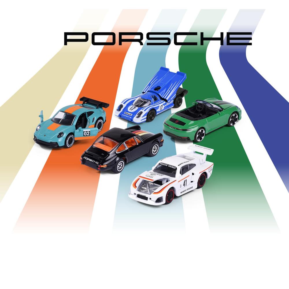 Set of 5 Licensed Majorette Diecast Cars (Porsche) - Porsche 917, Porsche 911 Carrera RS 2.7, Porsche 911 Carrera S, Porsche 935 K3, Porsche 911 GT3 Cup (992)