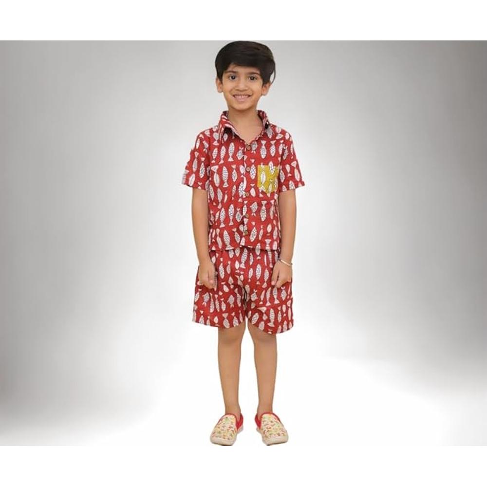 Little Ginnie Half Sleeve Shirt & Shorts for Kids | Maroon