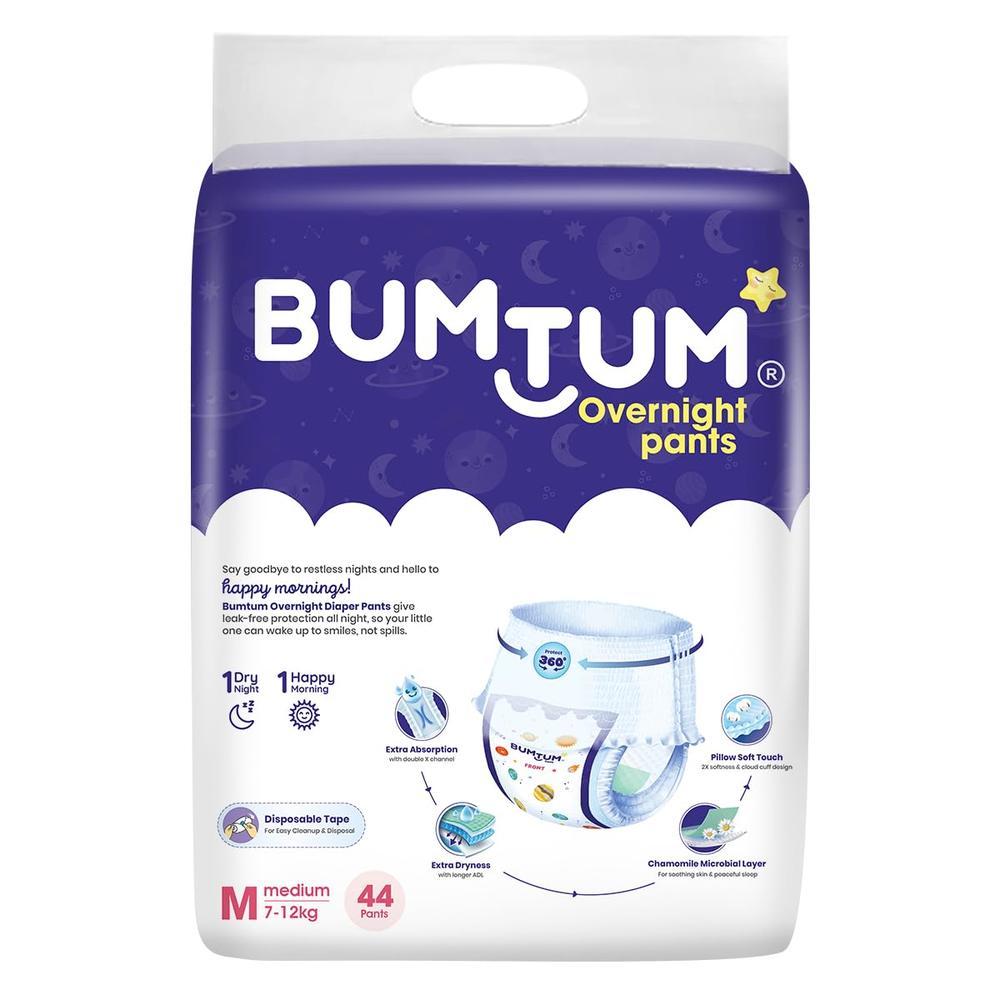 Bumtum (Size-M) Overnight Diaper Pants | 44 Pants |  | 7-12 Kgs