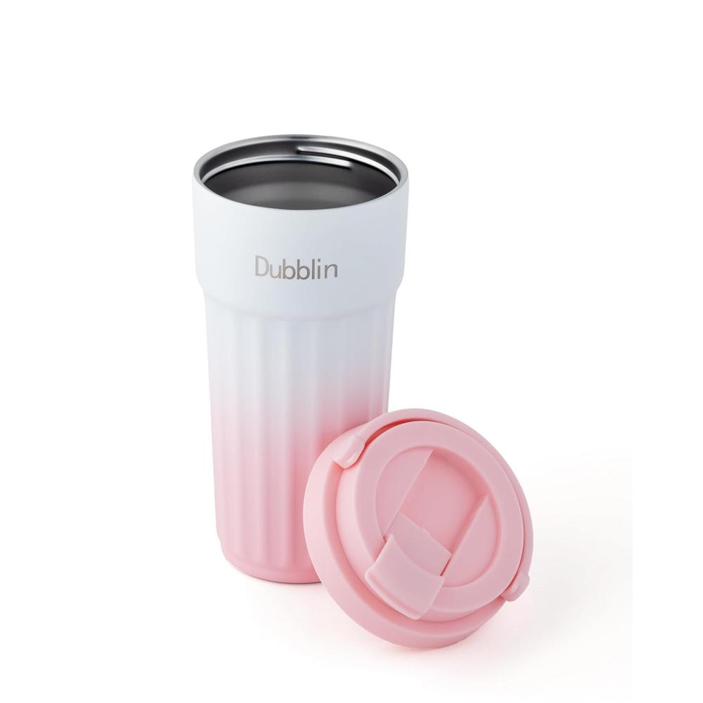 Dubblin Brew Stainless Steel Tea & Coffee Mug - 480ml | Wide Mouth Tumbler Thermo Flask - Pink