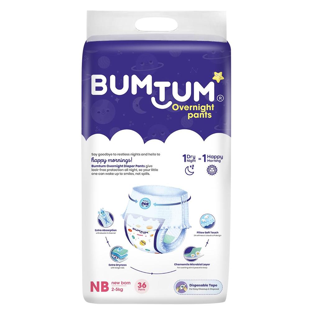 Bumtum (Size-NB) Overnight Diaper Pants | 36 Pants |  | 2-5 Kgs