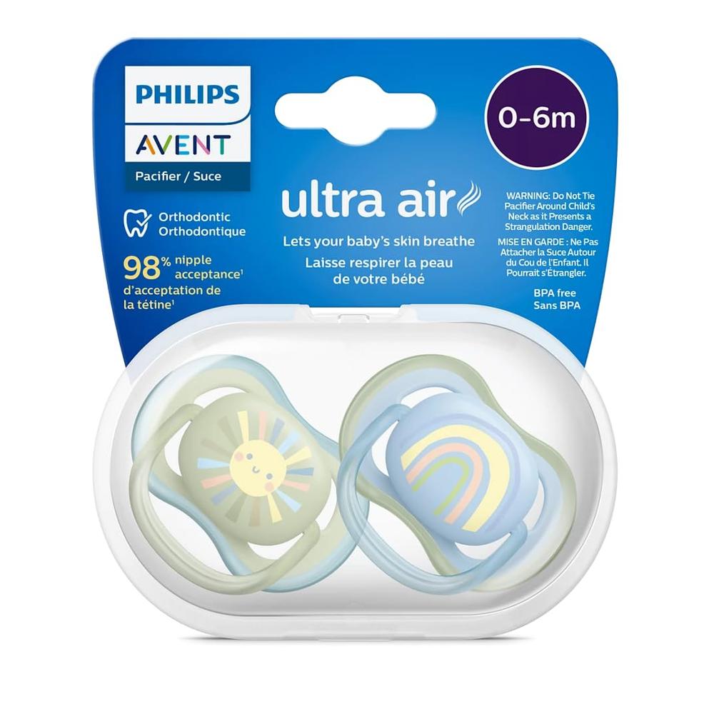 Philips Avent Ultra Air Pack of 2 Soother | Light, BPA-Free with Steriliser Carry Case (SCF085/58)