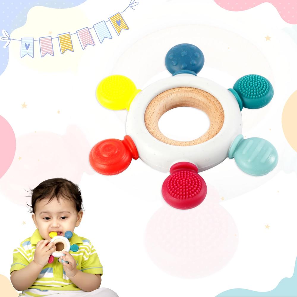 Little Ginnie Wooden Baby Teether Ring | Soft Silicone, BPA-Free