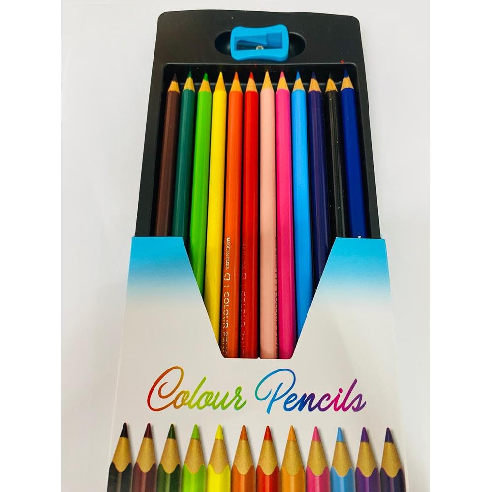 Joy of Creation Triangular Colour Pencils Set – 12 Shades with Sharpener