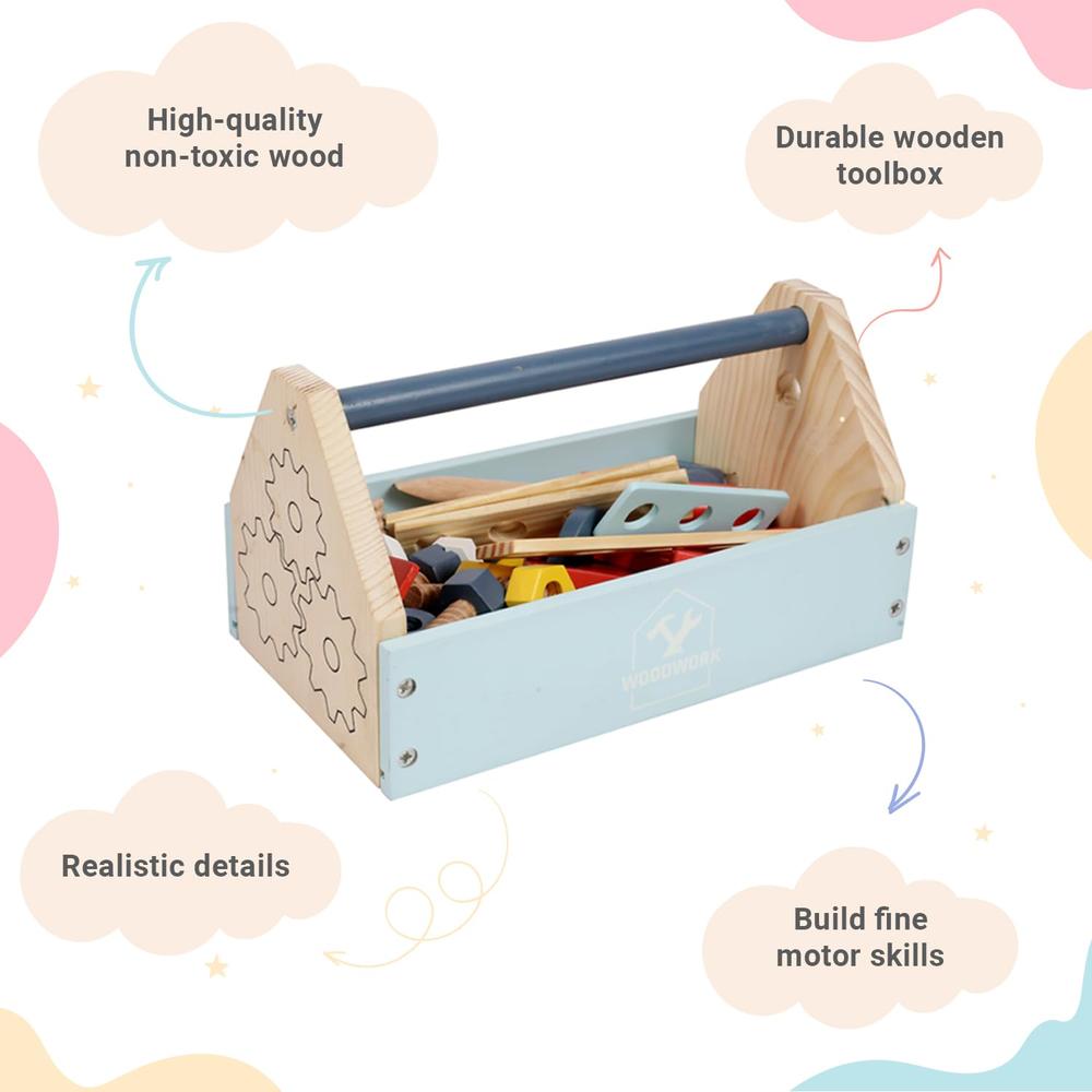 Little Ginnie Wooden Builder's Toolbox Playset - Screwdriver, Wrench, Nuts & Bolts
