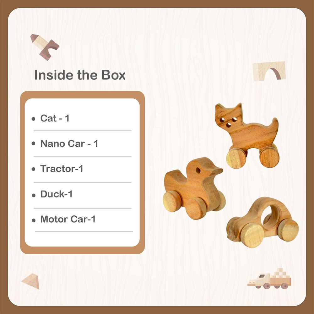 Little Ginnie Set of 5 Neemwood Wheels Toys - Durable & Eco-Friendly Wooden Toy