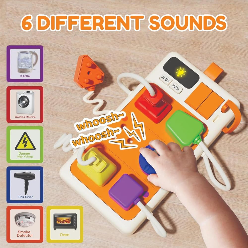 Open Ended Montessori Plug & Play Busy Board with Light & Sounds (1.5-3 Years)