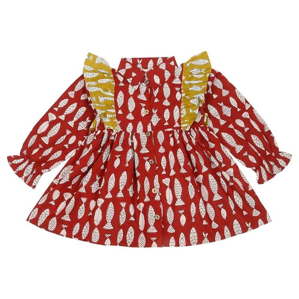 Little Ginnie Cotton Frock for Baby Girls - Red | One Piece Dress - Animal Print