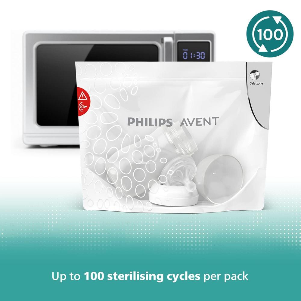 Philips Avent Microwave Sterilizing Bag (Pack of 5 Bags for 100 Uses) | Kills 99.9% Germs & Bacteria | SCF297/05