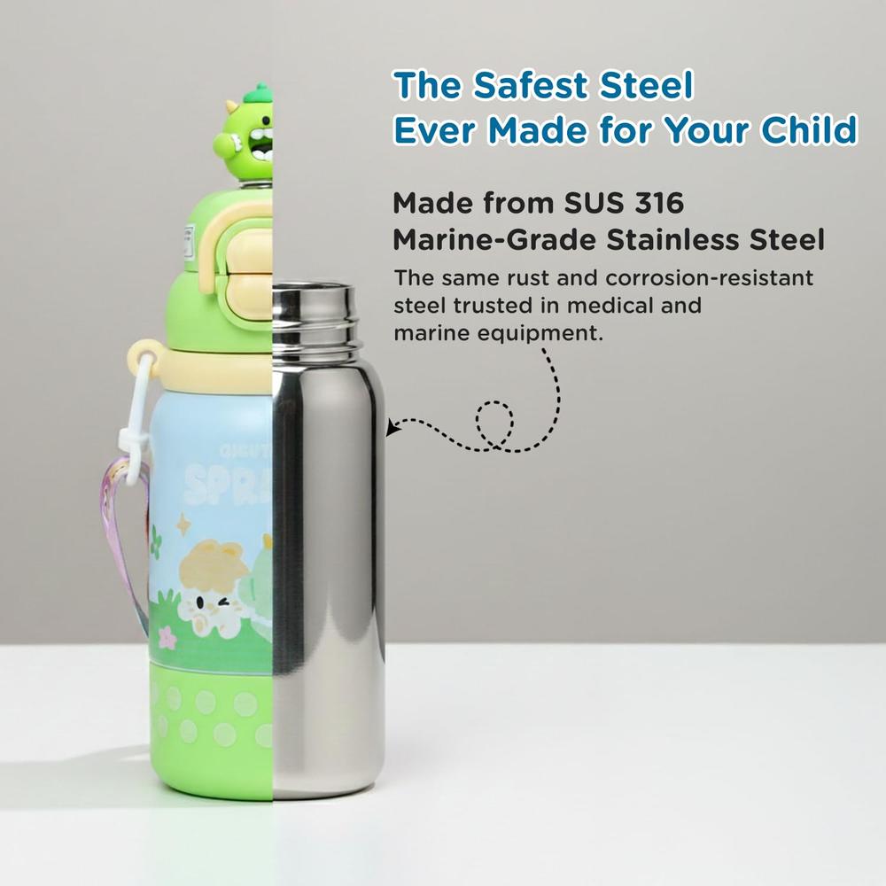 Mee Mee 3-in-1 Oasis Sip Insulated Water Bottle with Strap - 460ml (SUS316) | Straw, Spout & Sip Lid | 12H Cold & 8H Hot