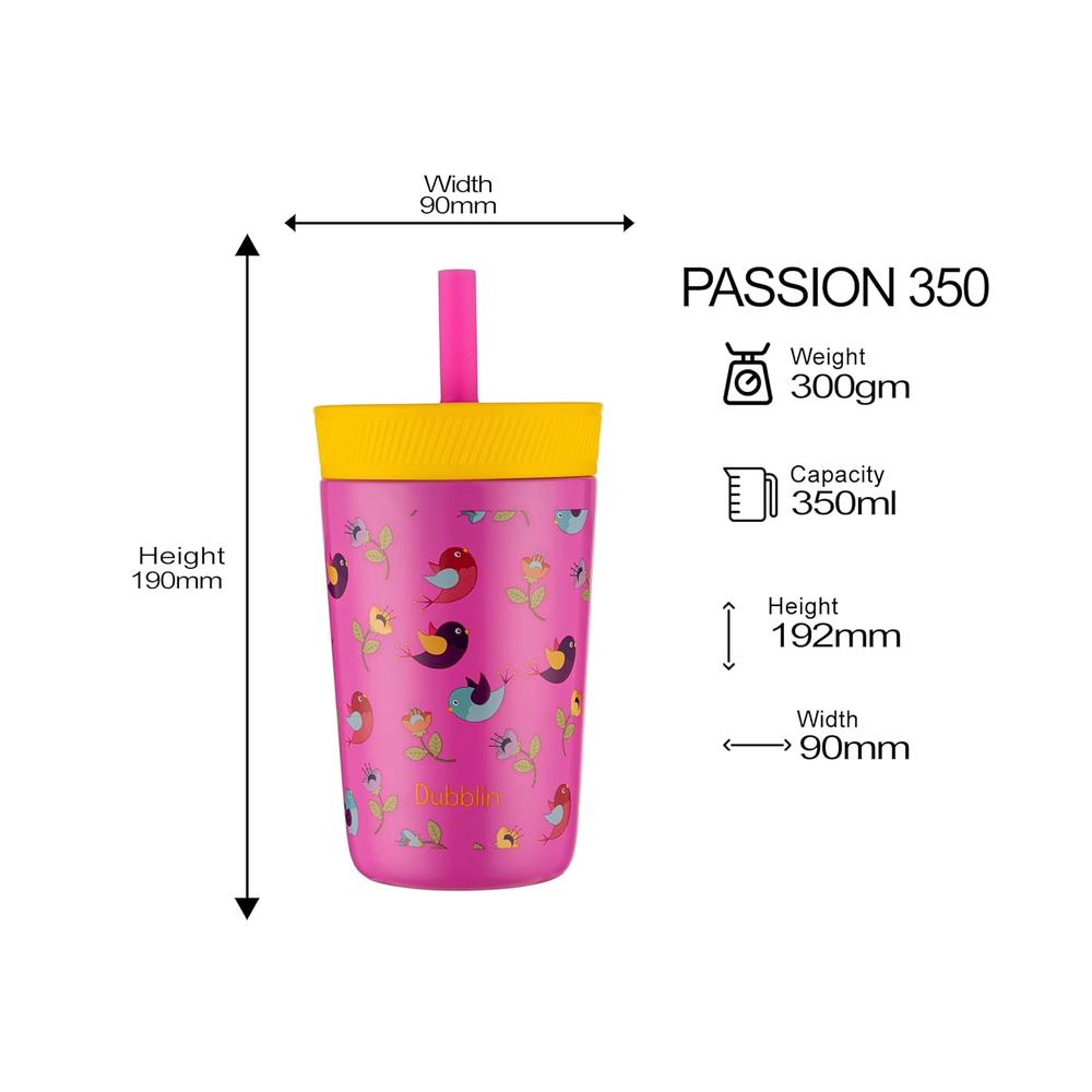 Dubblin Passion Stainless Steel Water Sipper - 350ml |Keeps Water Hot & Cold - Pink
