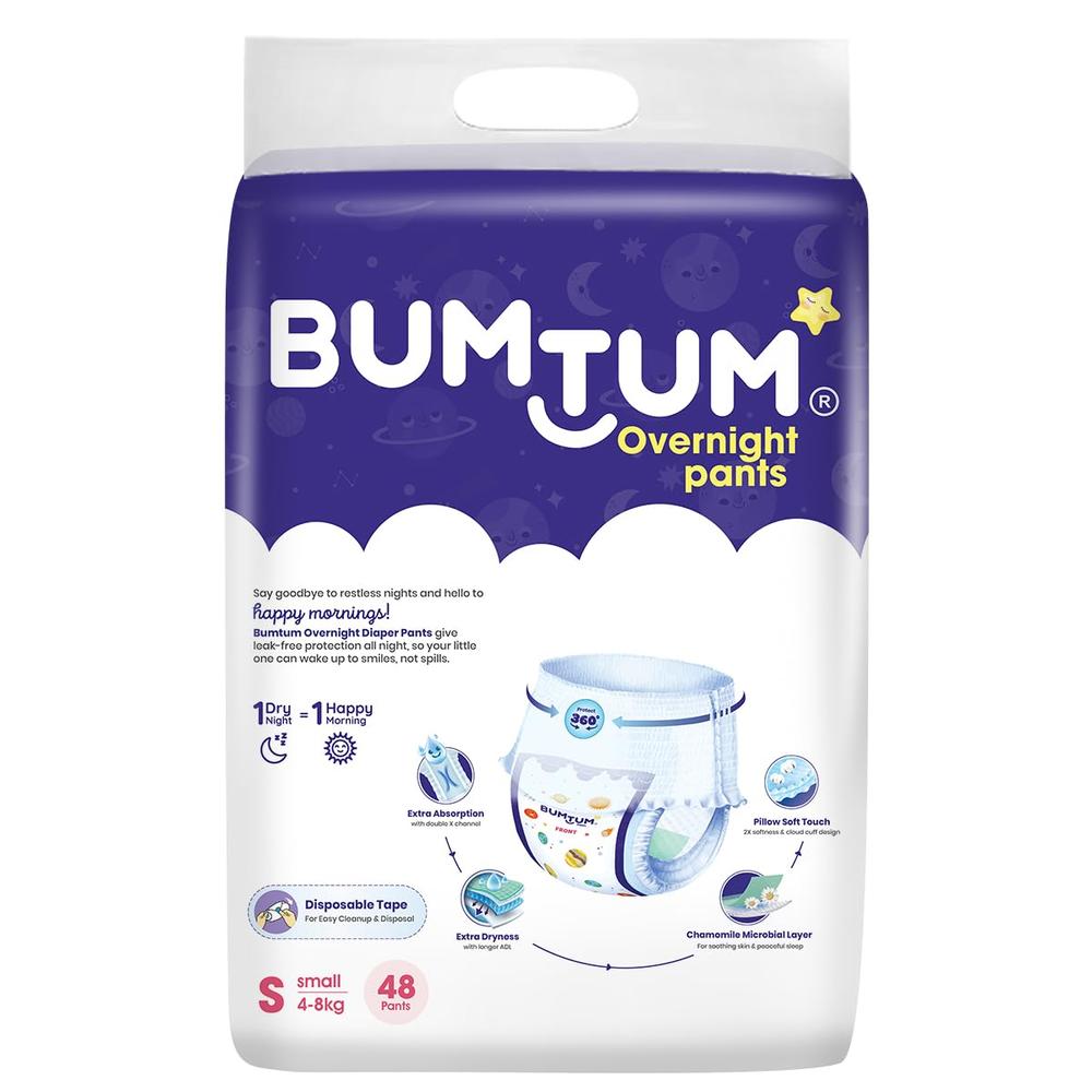 Bumtum (Size-S) Overnight Diaper Pants | 48 Pants |  | 4-8 Kgs