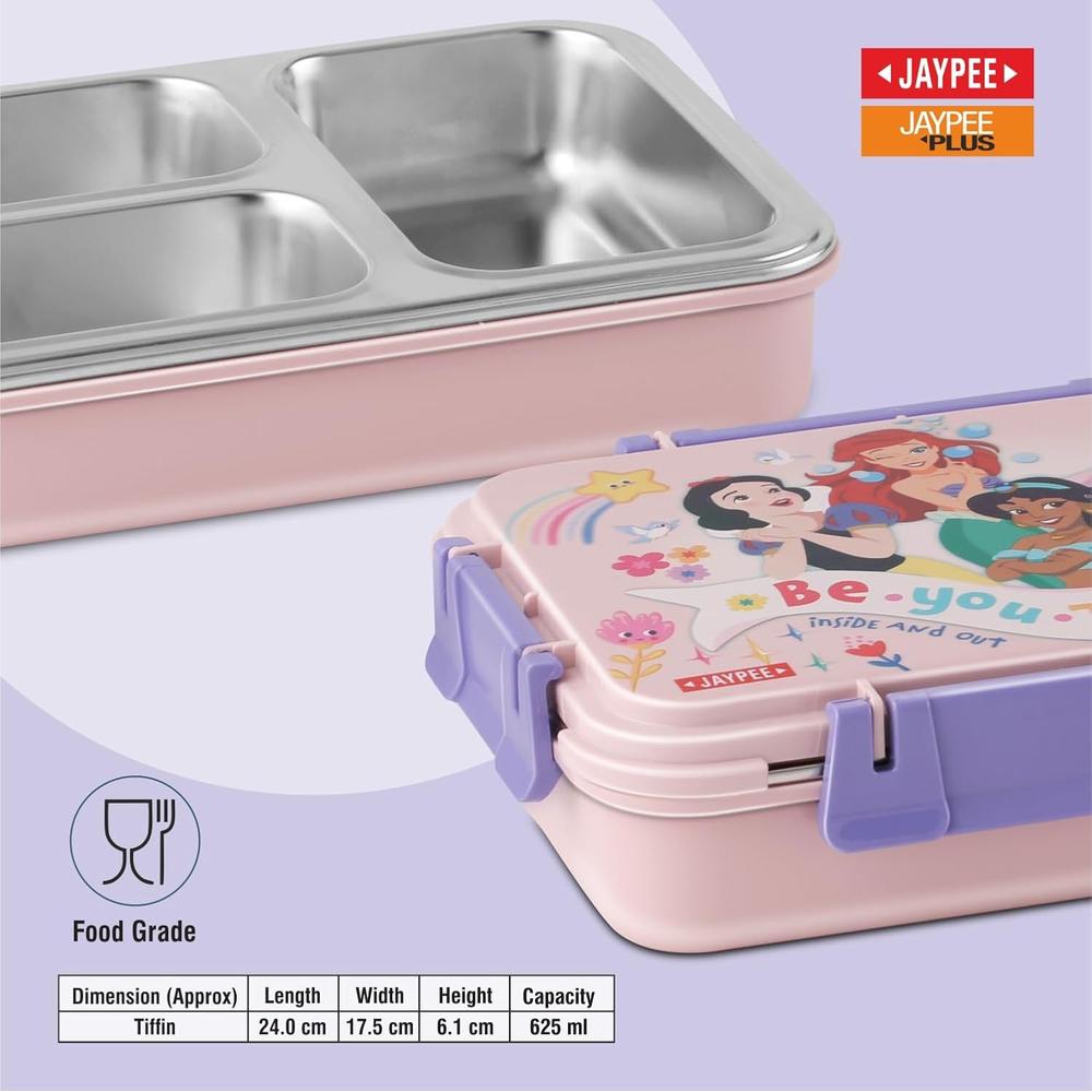 Jaypee Disney Princess Insulated Lunch Box - 3  Cavity Lunch Box - 625ml | Toon Box 3 - Pink