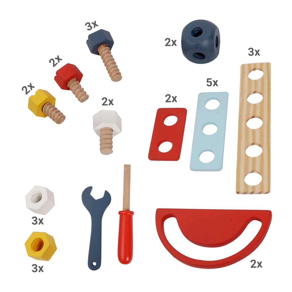 Little Ginnie Wooden Builder's Toolbox Playset - Screwdriver, Wrench, Nuts & Bolts