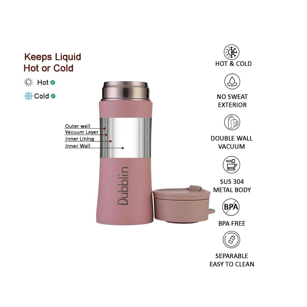 Dubblin Belly Insulated Stainless Steel Water Bottle - 300ml | Double Wall Vacuum - Pink