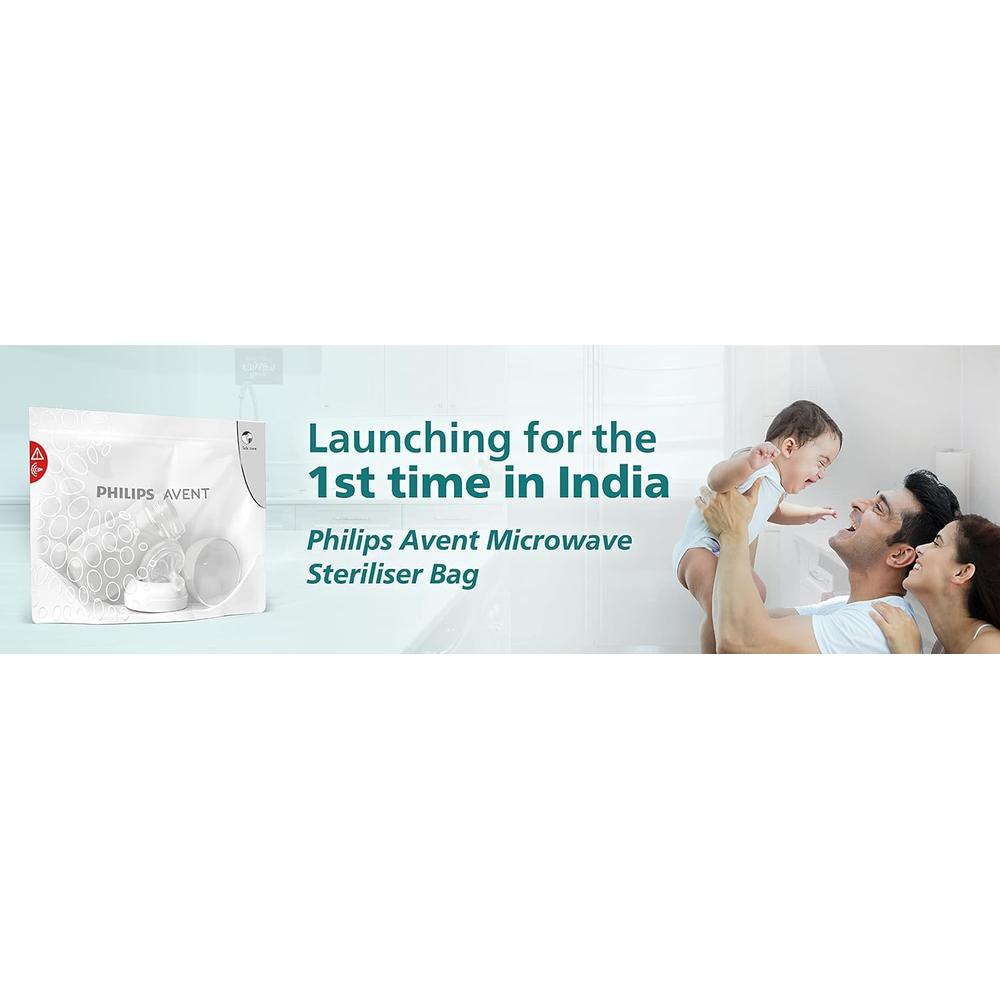 Philips Avent Microwave Sterilizing Bag (Pack of 5 Bags for 100 Uses) | Kills 99.9% Germs & Bacteria | SCF297/05