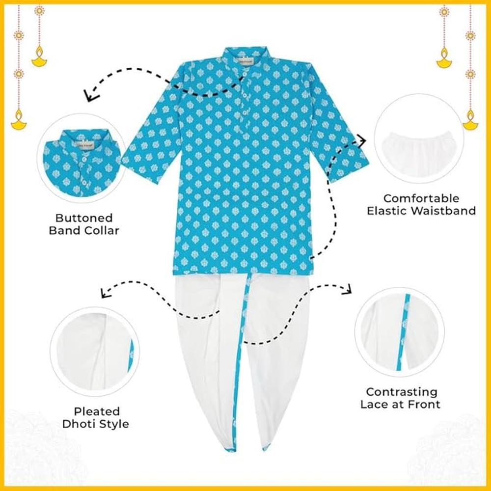 Little Ginnie Cotton Dhoti Kurta Set for Baby Boy | Multicolor Ethnic Wear | Deep Blue