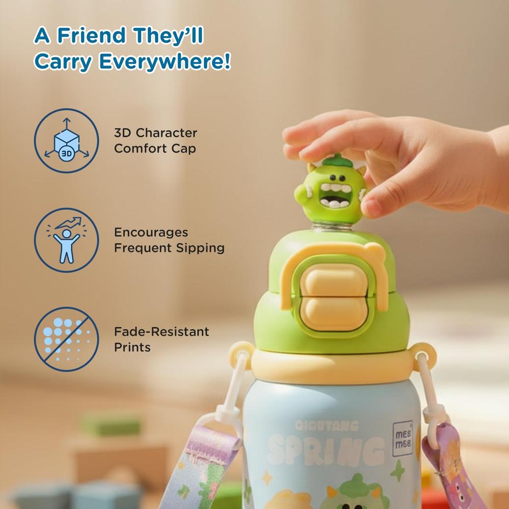Mee Mee 3-in-1 Oasis Sip Insulated Water Bottle with Strap - 460ml (SUS316) | Straw, Spout & Sip Lid | 12H Cold & 8H Hot