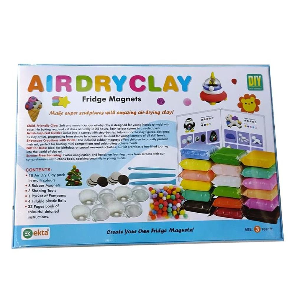 Ekta Air Dry Clay Fridge Magnets DIY Kit - 26 Projects, with 18 Colours, 8 Rubber