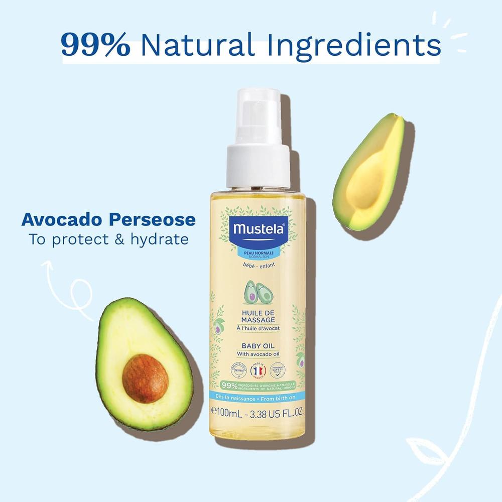 Mustela Baby Massage Oil - 100ml | Avocado Oil, Sunflower Oil & Protective Vegetable Oil