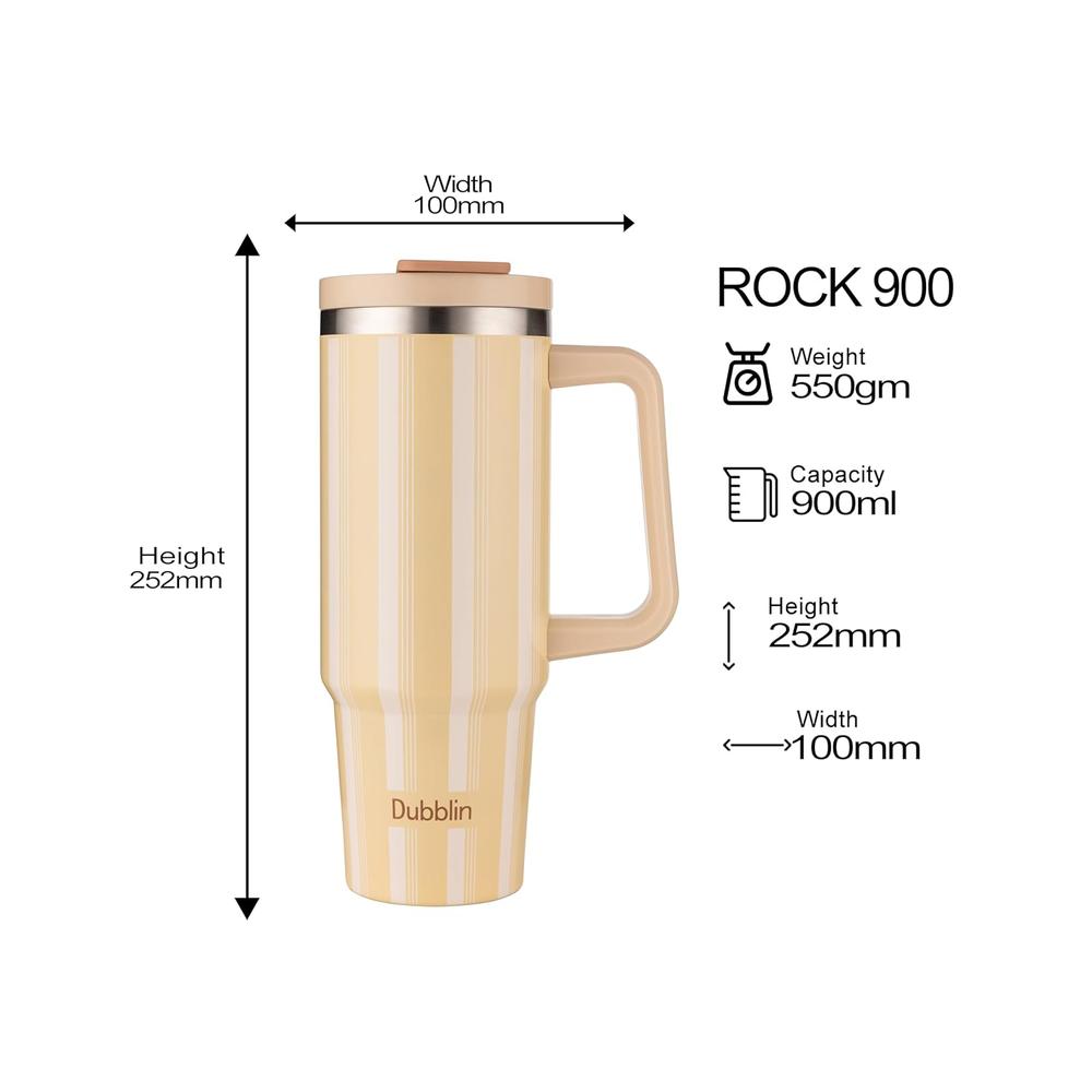 Dubblin Rock Insulated Stainless Steel Tumbler with Flip Lid - 900ml | Warm Beige