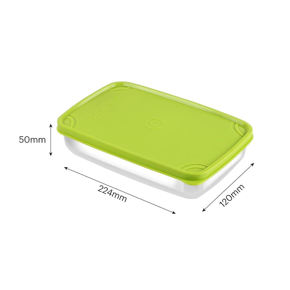 Cello Stainless Steel Max Steel Lunch Box with Air-Tight Lid - 2 Units (200ml, 1.1L) | Green