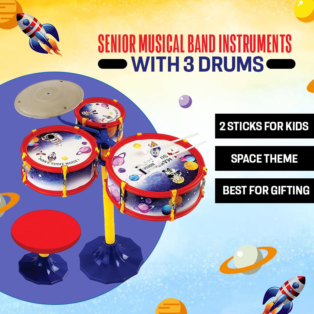 Simarr Little Rockstar Drum Set with Stool (Space Theme)