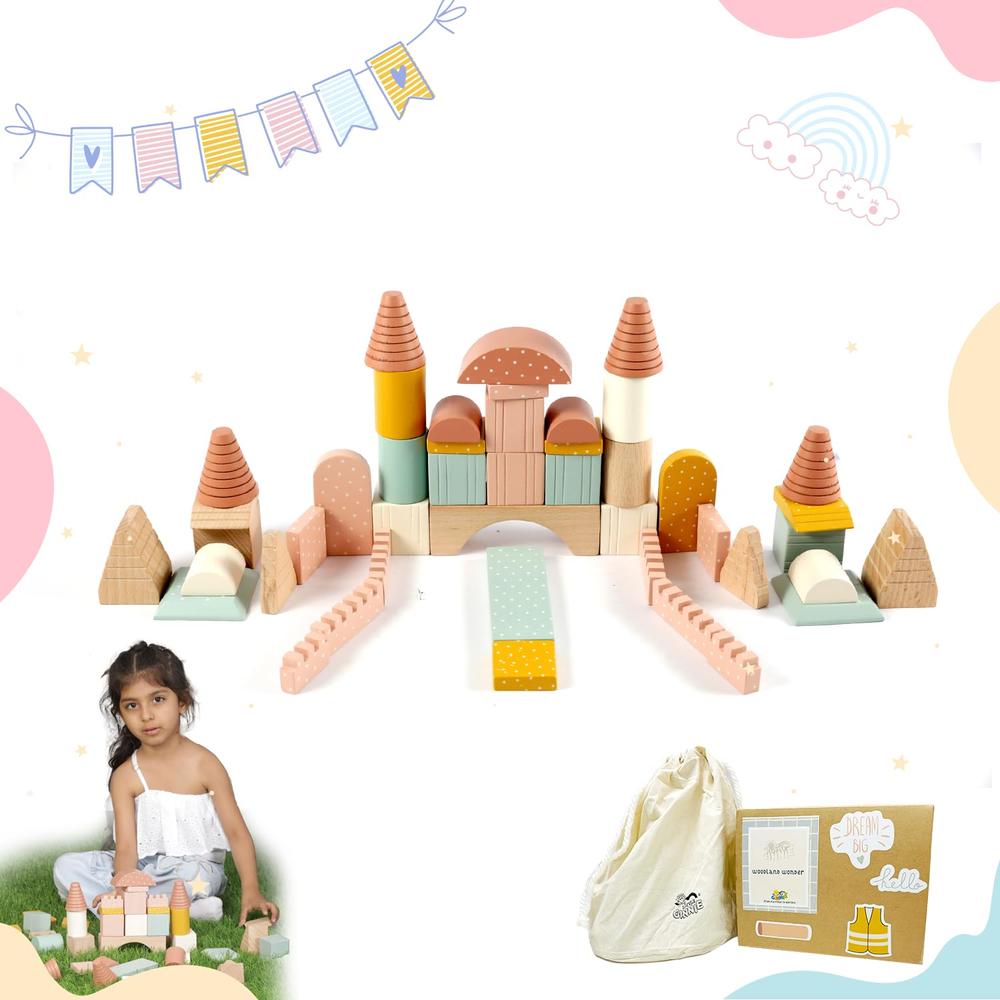 Little Ginnie DIY Wooden Castle Building Blocks - 45 Pieces | Woodland Wonder