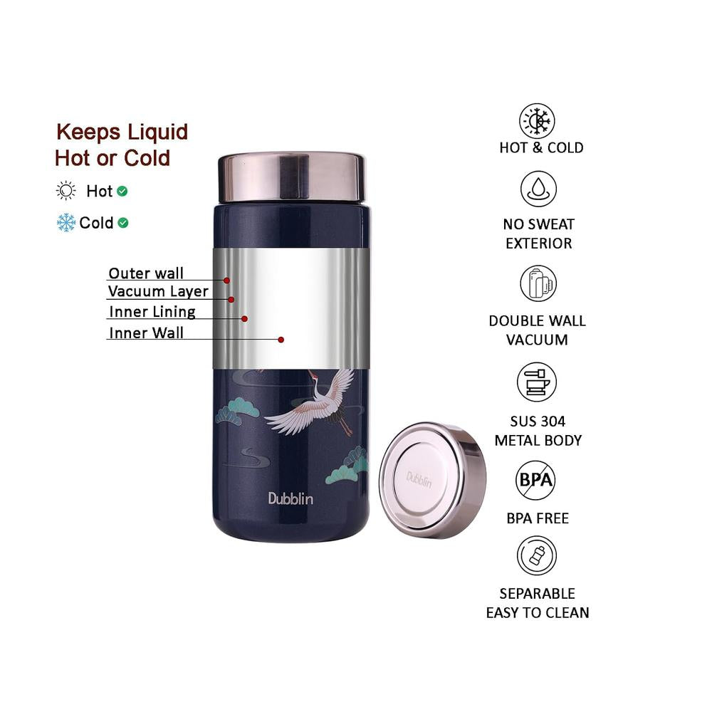 Dubblin Little Insulated Stainless Steel Water Bottle - 200ml | Keeps Water Hot & Cold - Dark Blue