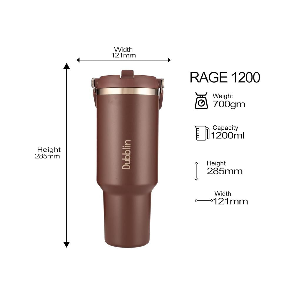 Dubblin Rage 1200 ML Vacuum Insulated Stainless Steel Bottle - Brown