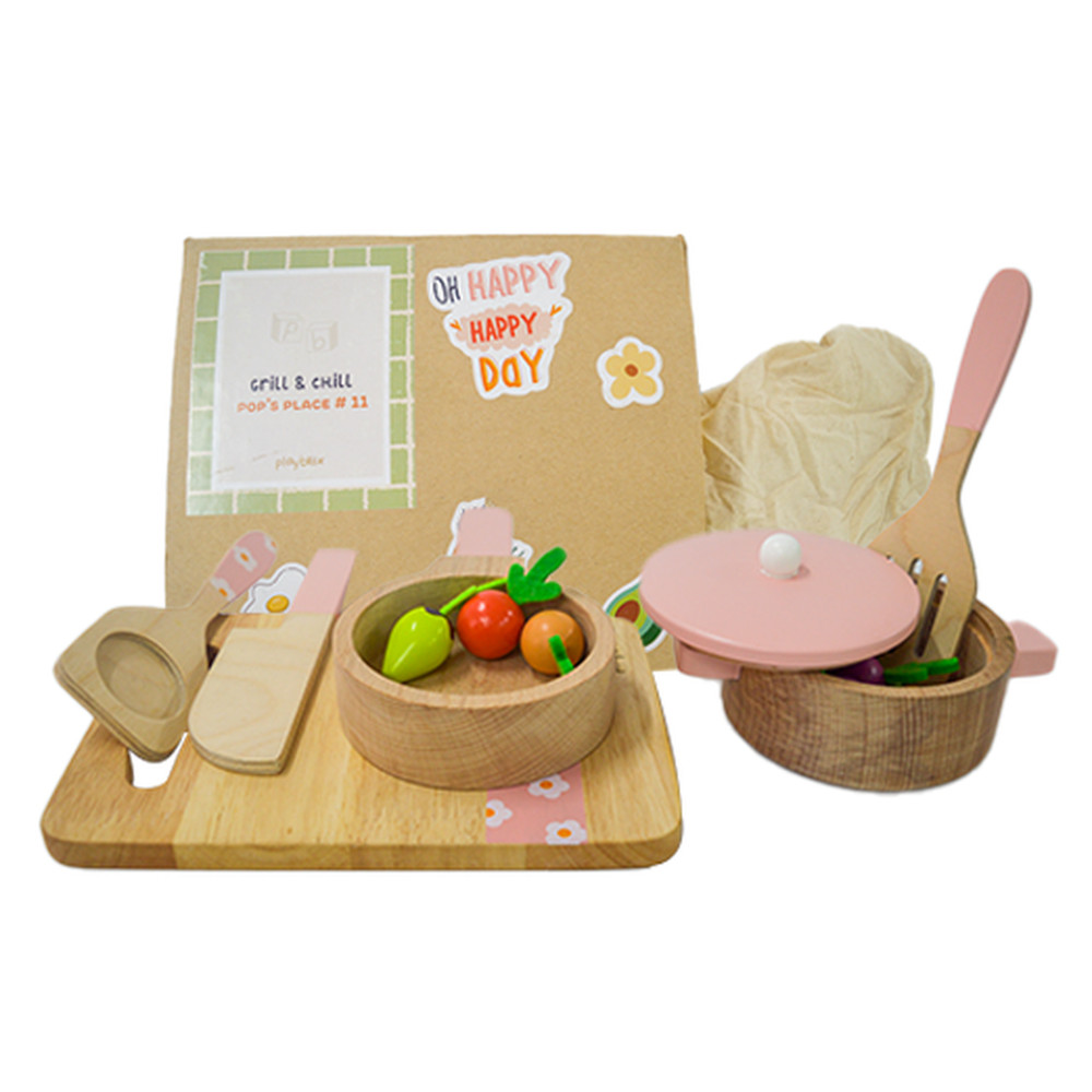 Playbox 17 Pieces Grill & Chill Cooking Kit - Fun Wooden Playset (3-7 Years)