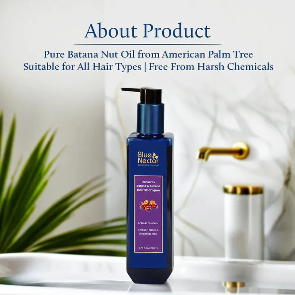 Blue Nectar Batana & Almond Hair Shampoo for Hair Growth (17 Herbs) - 200ml